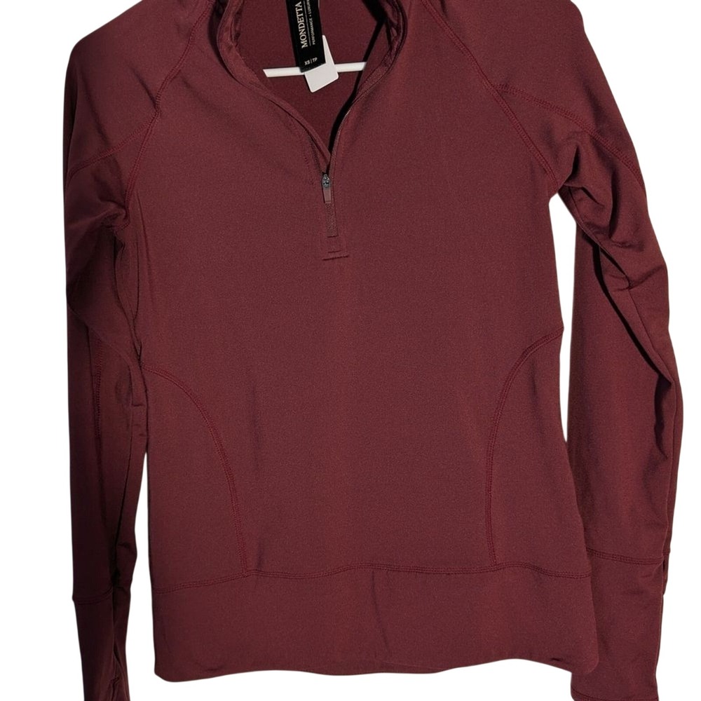 Mondetta Quarter Zip Pullover Womens XS Burgundy Thumbhole‎ Athletic Top New